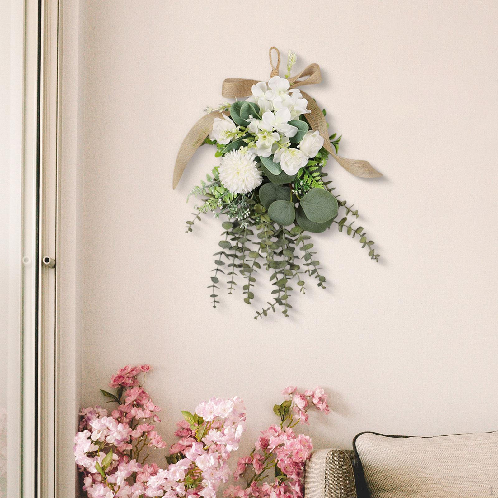 

Artificial Floral Swag Chrysanthemum Eucalyptus Wreath Hanger Decoration Flower Teardrop белый