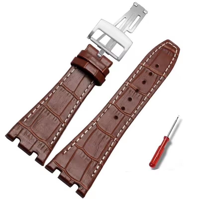 Vysoce kvalitní kožený řemínek pro Audemars Piguet AP15400 15703 15500 Řada Royal Oak Pánský řemínek Dvojitý konkávní rozhraní 26mm