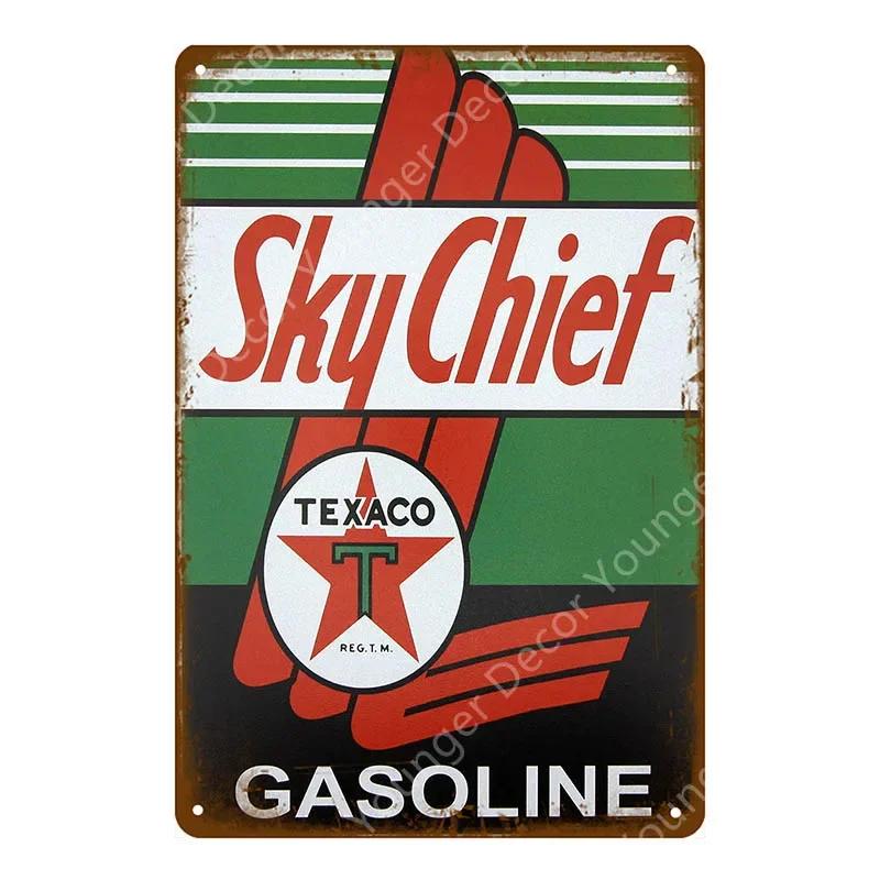 Vintage Texaco Motoröl Schilder Sky Chief Castrol BP Metallposter Wandkunst Malerei Platte Garage Tankstelle Dekor YJ228