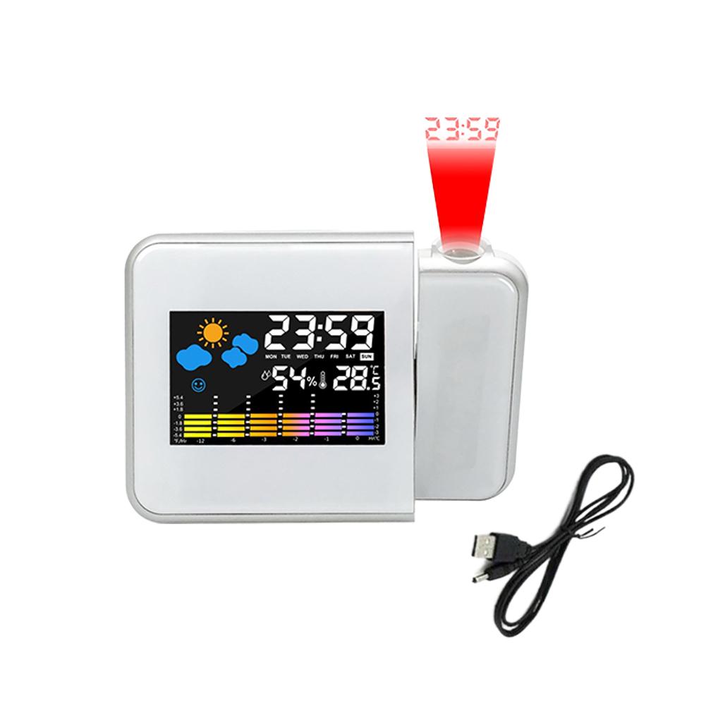 

Светодиодные вращающиеся проекционные часы с цветным экраном, цифровые проекционные электронные часы, цветной дисплей, будильник, домашние настольные часы для украшения белый