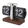 Flip Desk Clock Auto Mechanical Flip 24H Wood Base Stainless Steel Vintage Retro Digital Table Clock for Home Office