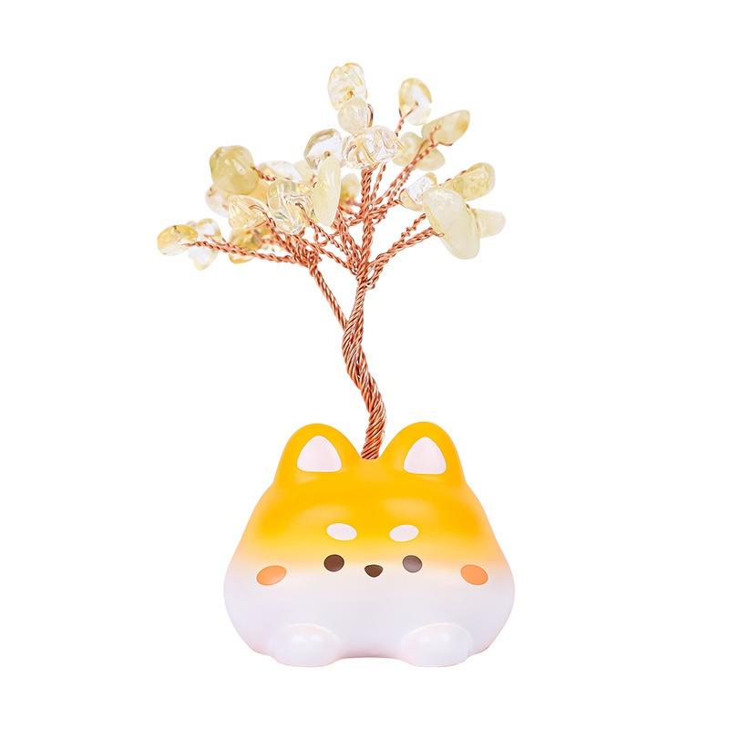 Dudu Animal de Estimação Fofo Árvore de Cristal Resina Artesanato Enfeites de Cristal Caixa de Presente Decorativa Casa Carro Console Central Bonecas Animal