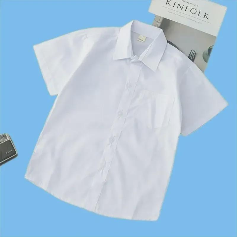 Kids' Anti-Wrinkle Non-Shrink Short-Sleeve Shirts: Boys' White, Girls' White, Unisex Blue - Ideal for School Uniforms
