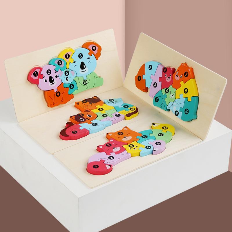 Cpc Dětské Dřevěné Rodič-Dítě Zvíře Trojrozměrné Puzzle Vzdělávání v Raném Dětství Zvířecí Kognitivní Puzzle Hračka pro Intelektuální Rozvoj
