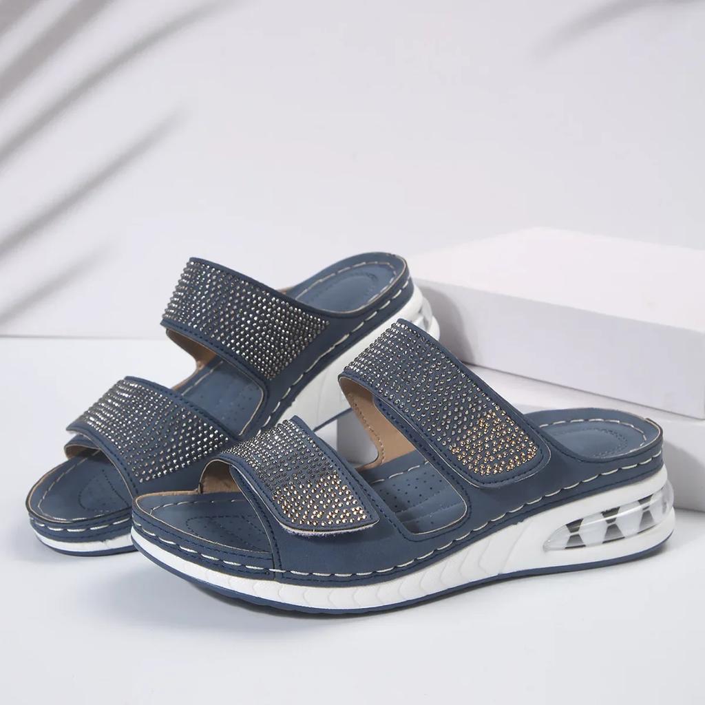 2024 Summer Fashion Slippers Women Rhinestone Shoes for Women Comfort Solid Casual Open Toed Slippers Female Zapatos Luxury