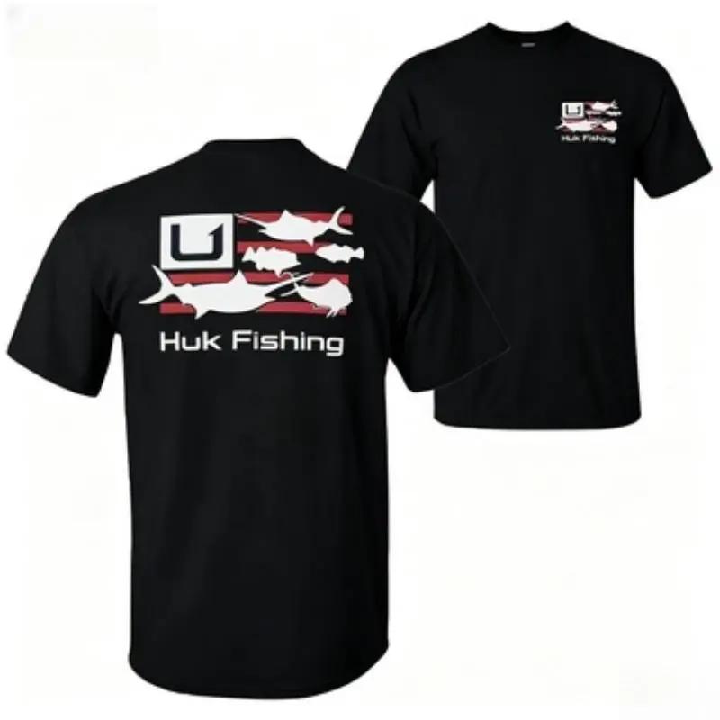 Huk Fishing Patriotic T-Shirt, American Flag Fish Graphic Tee, USA Outdoors Soft Shirt for Men & Women