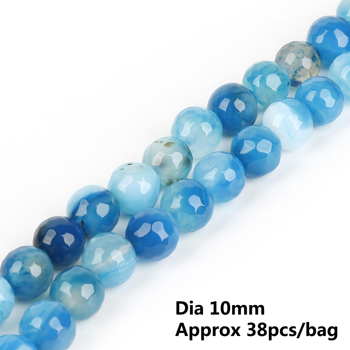 

7-колірні грановані смугасті агатові намистини, сині, фуксія, фіолетові, на нитці 15” для DIY браслета-підвіски 10mm 38pcs синій