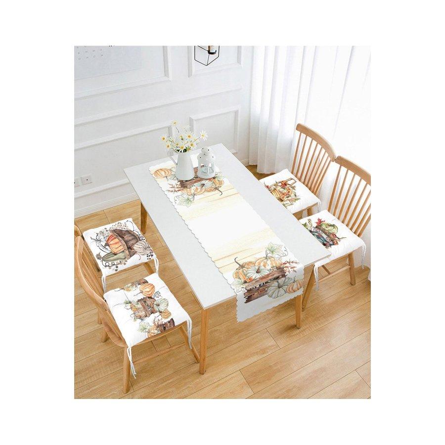 Chair Cushion Set / Digital Printed 4 Pieces 40×40cm Square Chair Pillows and 1 Piece Runner