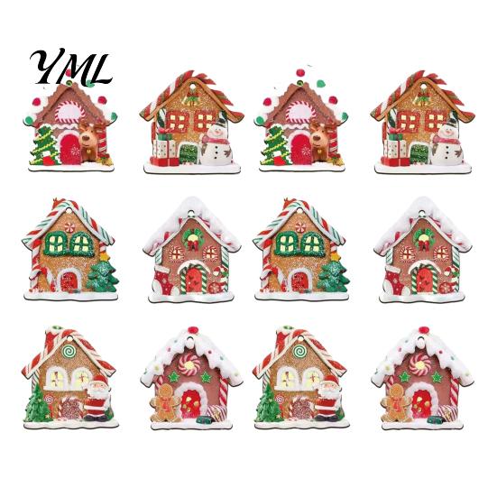 Small Gingerbread House Gifts 12Pcs Wooden Ornaments for Christmas Tree Decorations, Rustic Hanging Xmas Fireplace Decorations Decor with Festive
