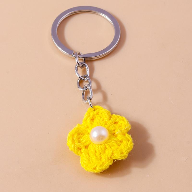 Aihua Hot New Handmade Knitted Keychain Keyring For Women Girl Cute Crocheted Flower Pendants Car Key Ring Handbag Charms Gifts