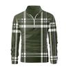 Herren Frühling Karo Halber Reißverschluss Revers Langarm Oberteil Herren Lässige Mode Tops