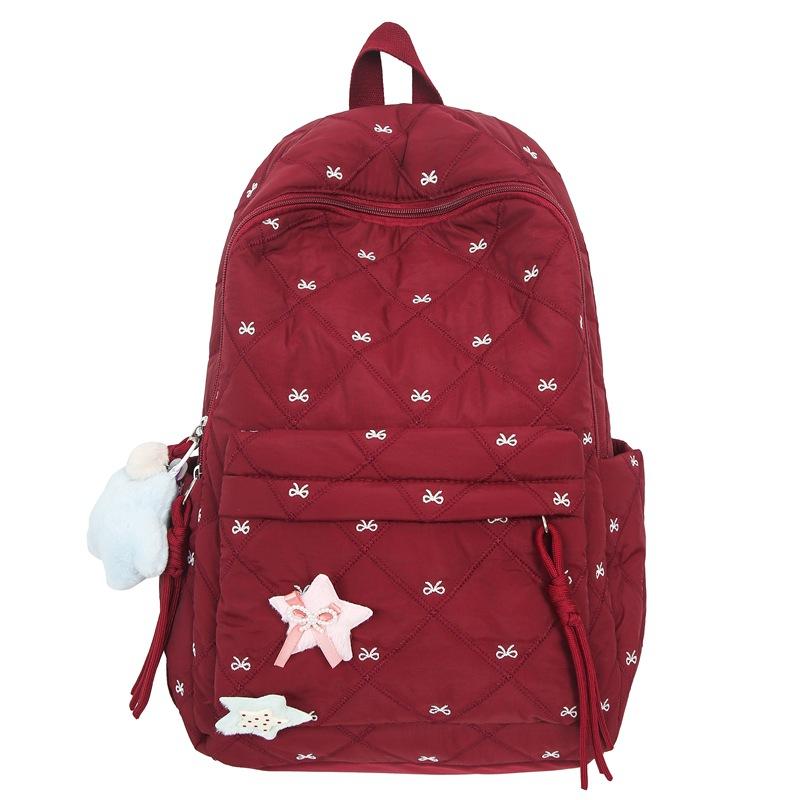 

Студенческая школьная сумка с вышитым бантом, женский рюкзак большой вместимости, компьютерный дорожный рюкзак красный