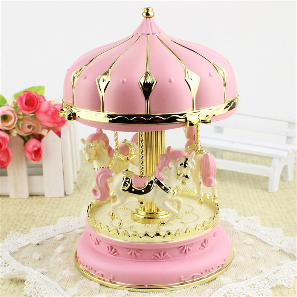 Carousels Music Box Luxuries Color Change Light Music Box,Lighted Rotating 3Horse Musical Box Birthday Valentines Gift