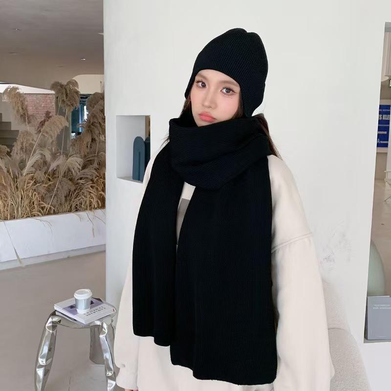 Cozy Wool Scarf & Beanie Set: Winter Warm, Windproof, Solid Color, Unisex Knit for Couples & Students