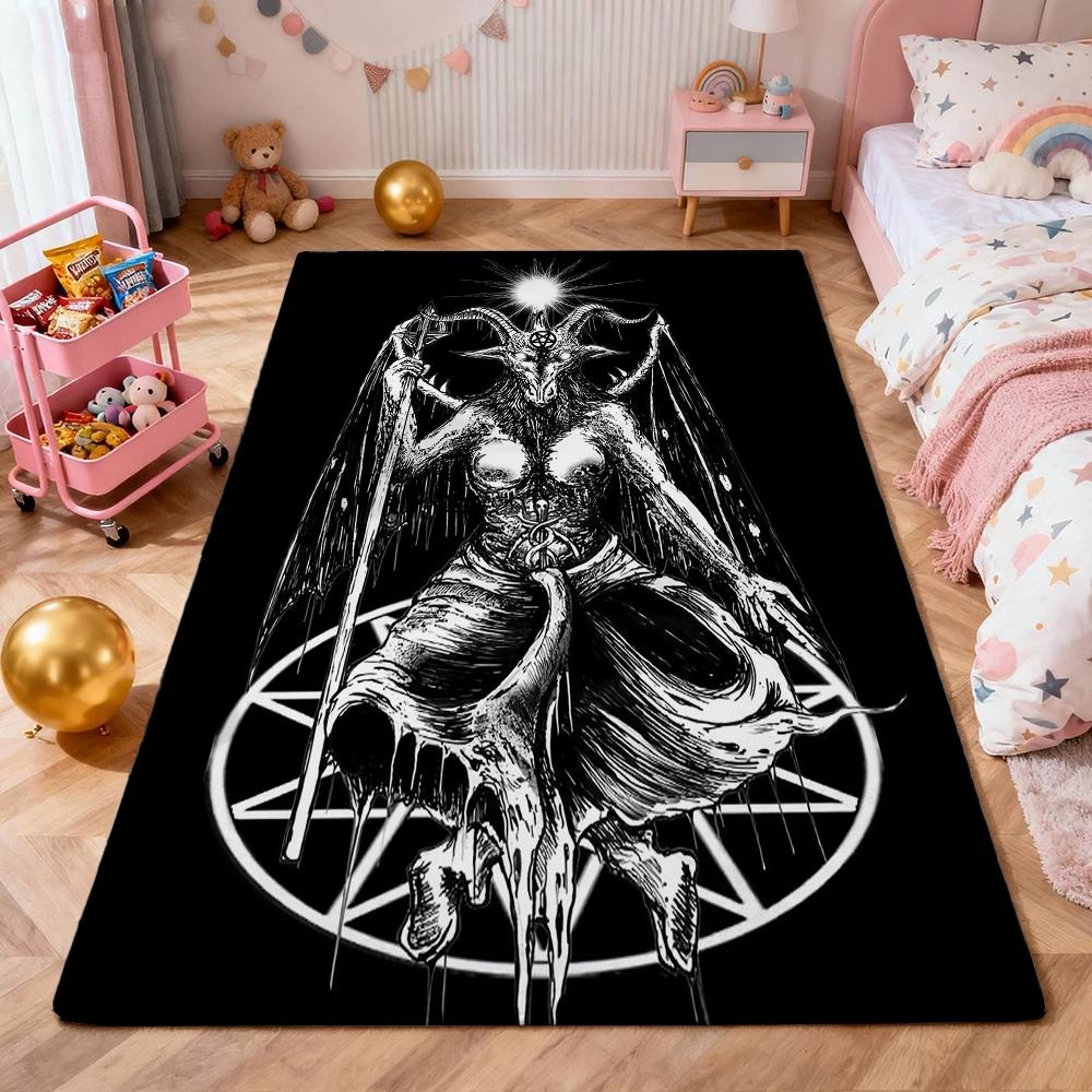 Dark Occult Baphomet Pentagram Art Indoor Rug Thick Nonslip Carpet For Hallway Doorway Kitchen Home Decor Birthday Gift