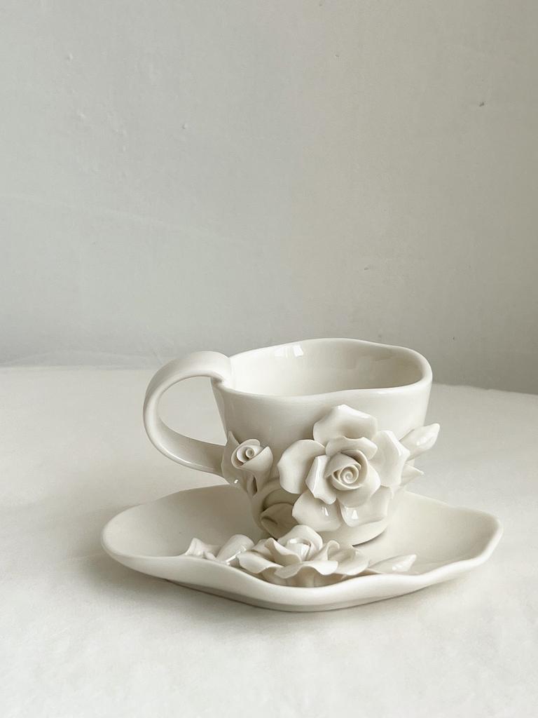 Pure Handmade Flower Shaped Ceramic Mugs Rose Coffee Cup Water Cup Afternoon Tea Cups Milk Mug Breakfast Cups Tea Mug