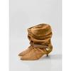 Sheepskin version niche cat and leather western boots women's folding pile boots autumn and winter new fashion temperament versatile short boots