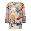 Women's Loose Casual Flower Print Seven Quarter Sleeved V-Neck Top Seven Quarter Sleeved V-Neck Top
