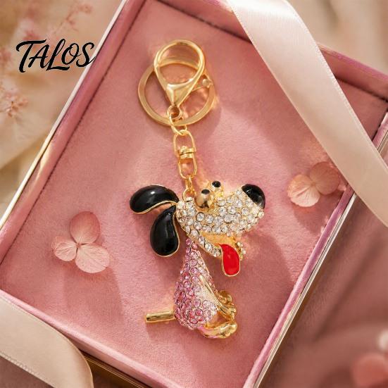 Bag Charm with Lobster Clasp Rhinestone Dog Keychain, Backpack Purse Puppy Clasp, Golden Plated Keyring Decorative Pendant Handbag Accessory
