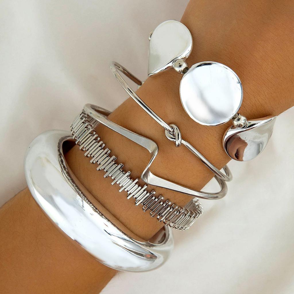 Accessories, geometric metal exaggerated bracelets, multi-layer pearl beaded bracelet set