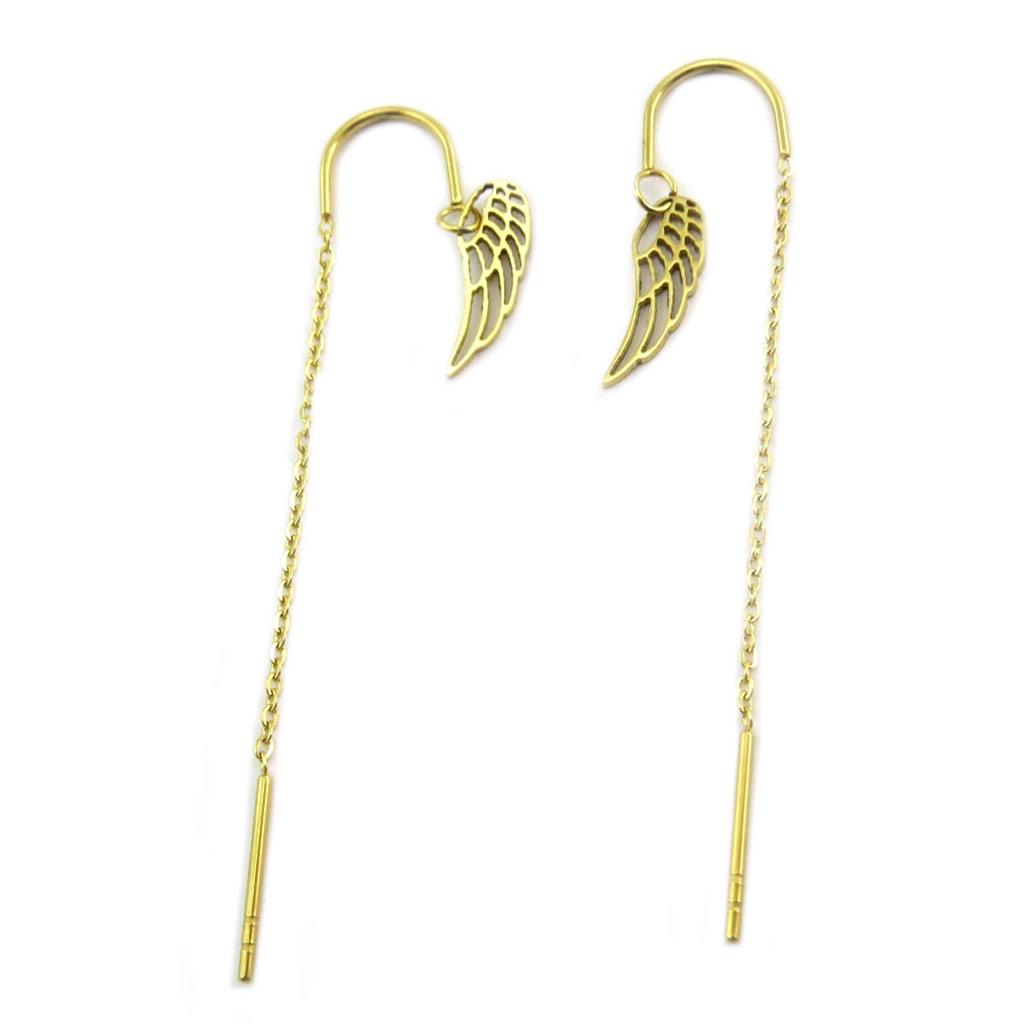 Les Trésors De Lily [P7767] - Designer Steel Earrings 'Les Ailes d'Ange' Gold - 13x4 Mm