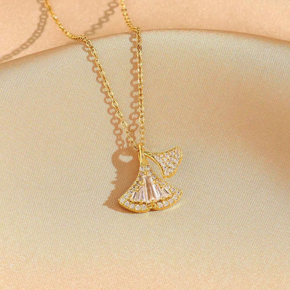 Elegante Zirkon Ginkgoblatt Halskette - T-förmiges Design, Vielseitiges Schlüsselbein-Accessoire für Damen