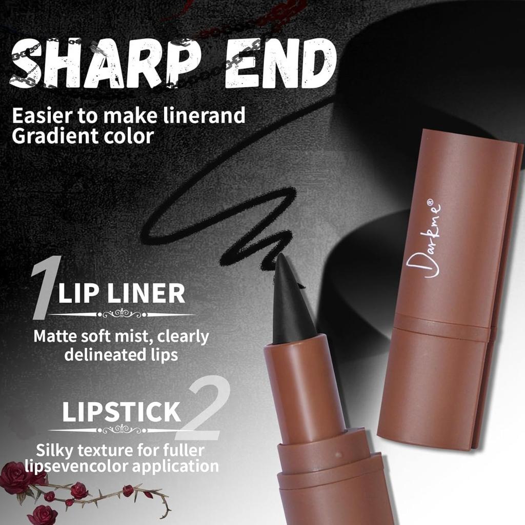 Three color two in one gothic lipliner set, gloss lipliner plump smooth cream lip liner, high pigment long-lasting lipstick