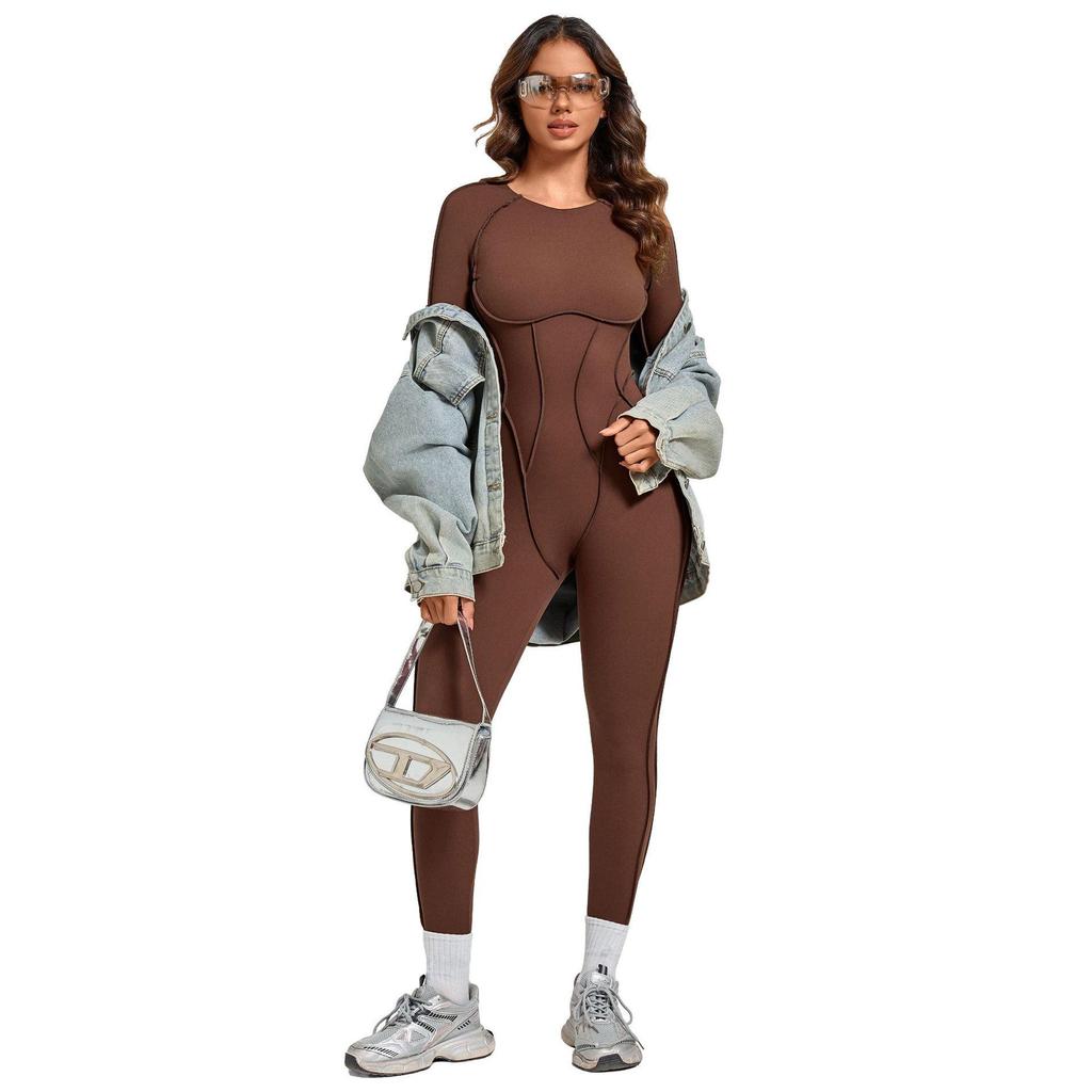 Women's Color Block Stand Collar Jumpsuit - Half Zipper Yoga Fitness Wear for High-Intensity Sports