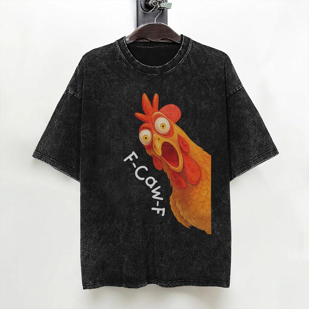 Funny Meme F Caw F Chicken T Shirt Washed Short Sleeve Oversize TShirts  Vintage Men Women Streetwear Printed Tee Shirt