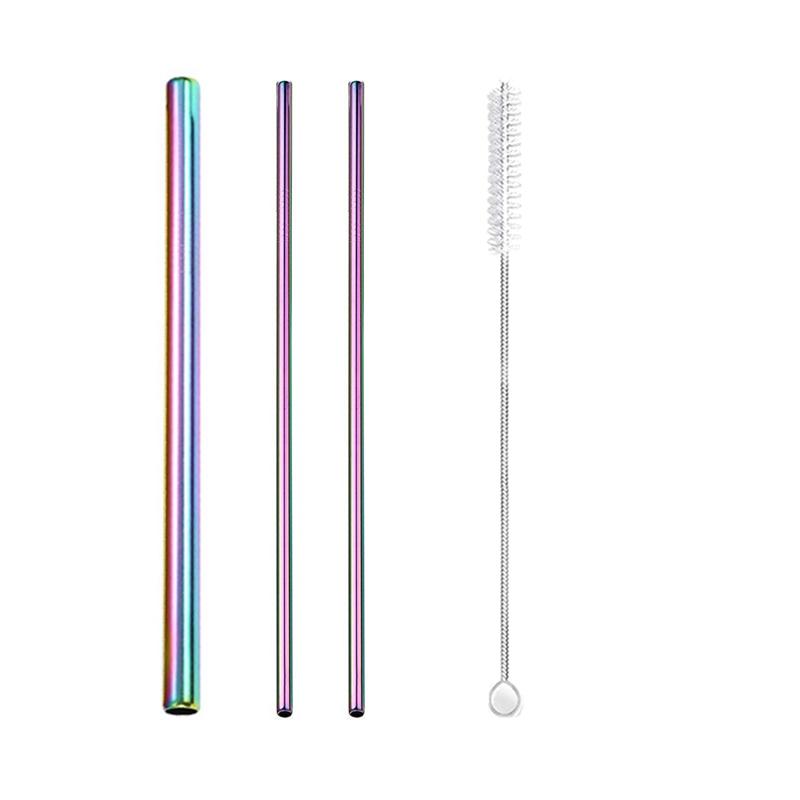 3Pcs Rainbow Color Reusable Metal Straws with Cleaning Brush 304 Stainless Steel Drinking Straws for Smoothie Milkshake Drinks