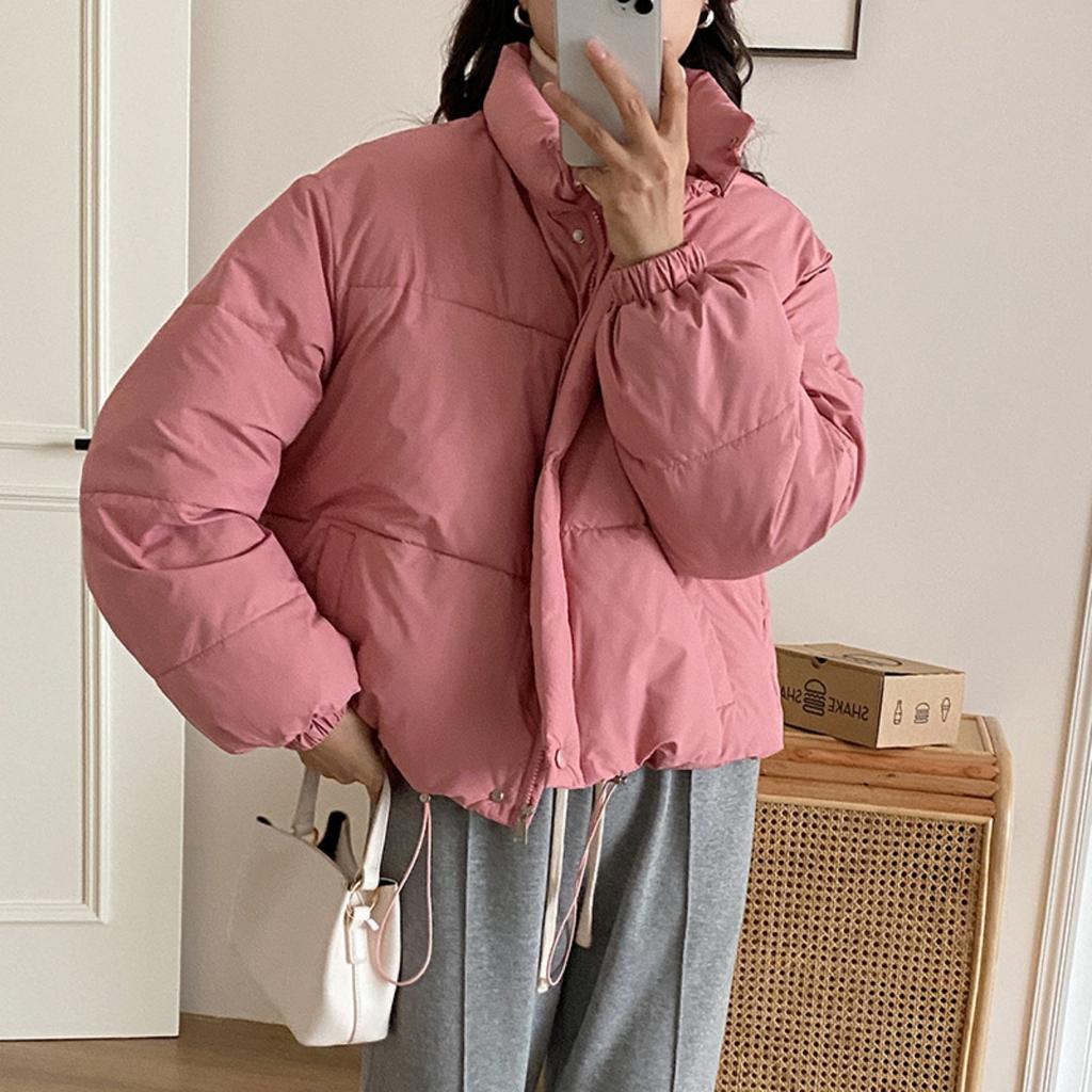 Winter Women's Stand Collar Short Padded Jacket, Korean Loose Thick Puffer Cotton Coat