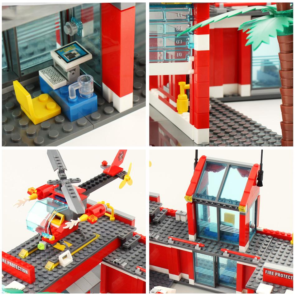 756pcs Fire Station Model Building Blocks Truck Helicopter Firefighter Bricks City Educational Toys For Children Gift