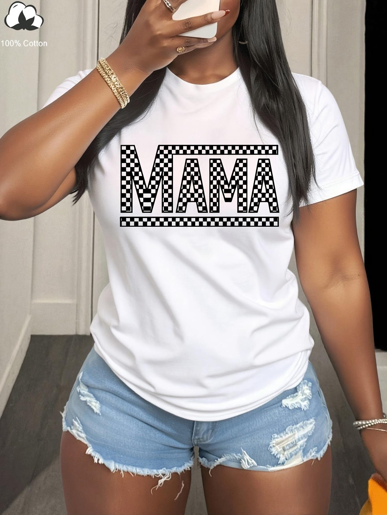 Checkerboard Mama Graphic Cotton T-shirt XXL
