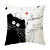 Cute Cartoon Black & White Cat Throw Pillow Covers, Minimalist Cat Couple Print Cushion Cases, Playful Cat Lover Home Decor