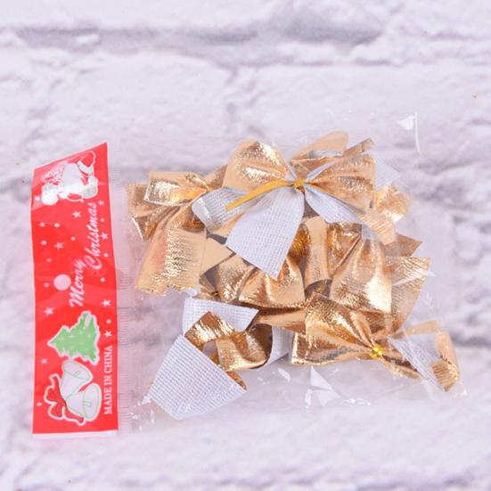 12Pcs/Pack Christmas Bows Ornaments Golden Silver Red Bow Xmas Tree Decoration for Home Festival