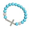 10mm Natural Turquoise Crucifix Elastic Stretch Adjustable Bracelet For Women Men Religious Jewelry Accessory