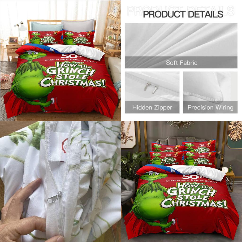 The Grinch Bed Linen Set With Soft Fleece Fabric For Modern Bedroom Decor