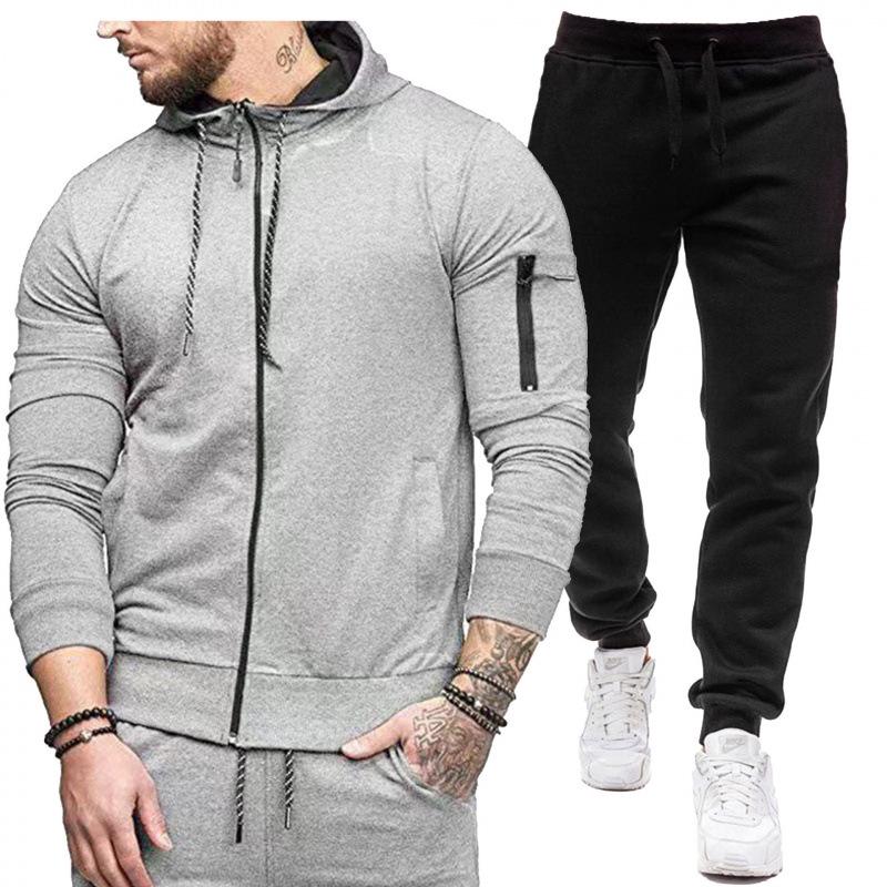 Men's Hooded Cardigan Sweatshirt Set: Trendy European & American Casual Autumn Sportswear
