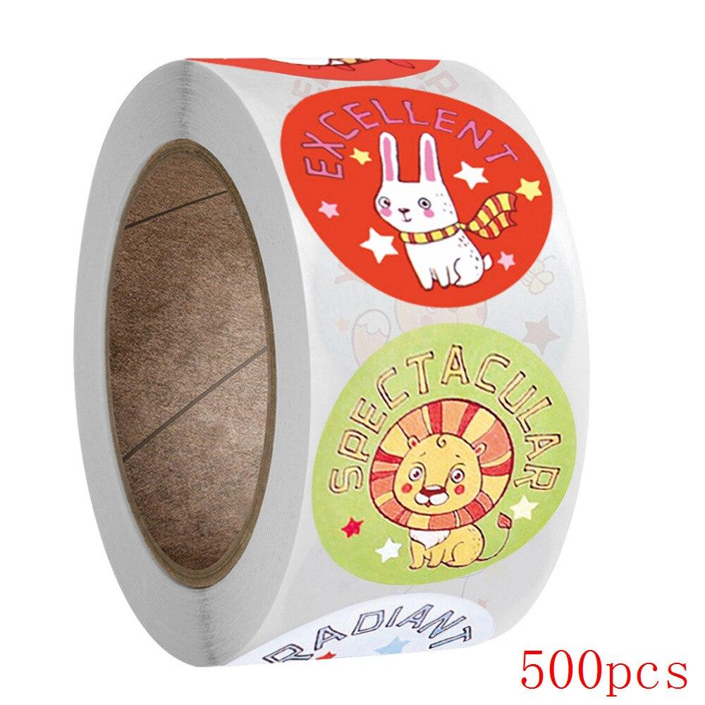 50-500 Pcs Reward Stickers Motivational Stickers Roll for Kids for School Reward Students Teachers Cute Animals Stickers Labels