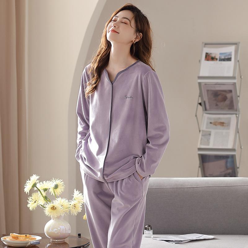 Coral Fleece Pajamas Women'S Spring And Autumn Flannel Autumn And Winter Thin Casual Wear Winter Island Fleece Loungewear Suit