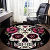 1pc Sugar Skull Flowers Office Round Area Rug, Under Office Chairs Bedroom Living Room Home Decor, Room Deco, Available In Various Sizes