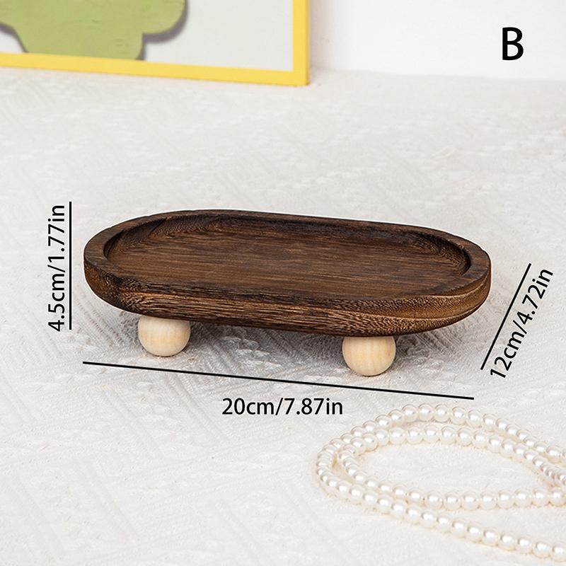 Decorative Wooden Tray Wooden Riser Tray Multi-Functional Round Oval Decorative Tray Pedestal Stand Bathroom Jewelry Counter