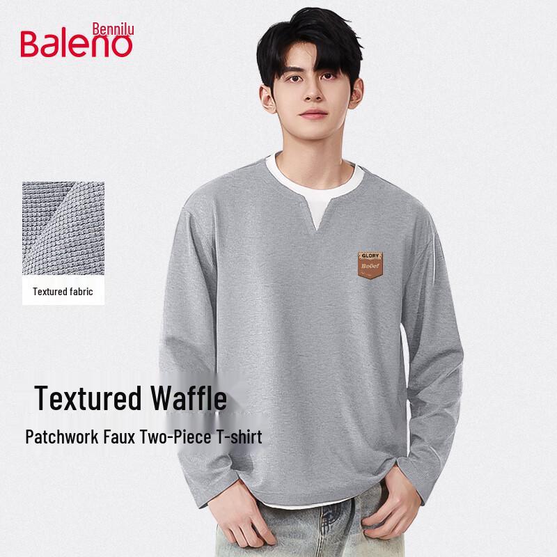 Baleno Men s Waffle Knit Faux Two-Piece Long Sleeve T-Shirt XL