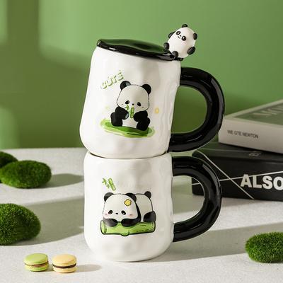 High Value Cute Panda Ceramic Cup for Girls Mug with Lid Spoon for Couples with Large Capacity Drinking Water for Household Use