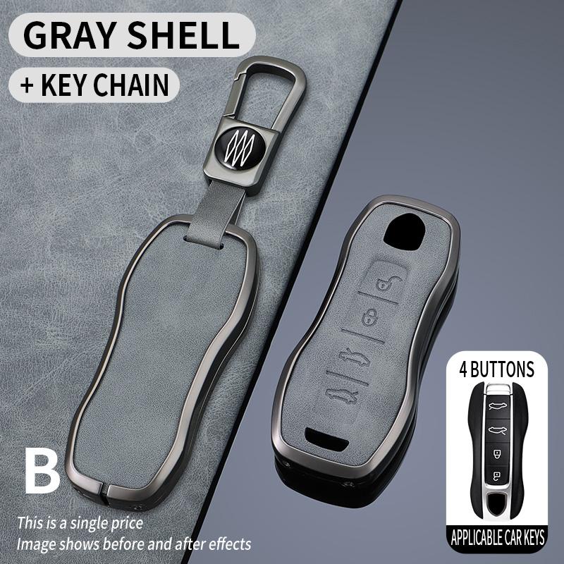 Leather Zinc Alloy Car Key Case Cover for Porsche New Cayenne Panamera 911 992 Taycan Protective Keychain Interior Accessories