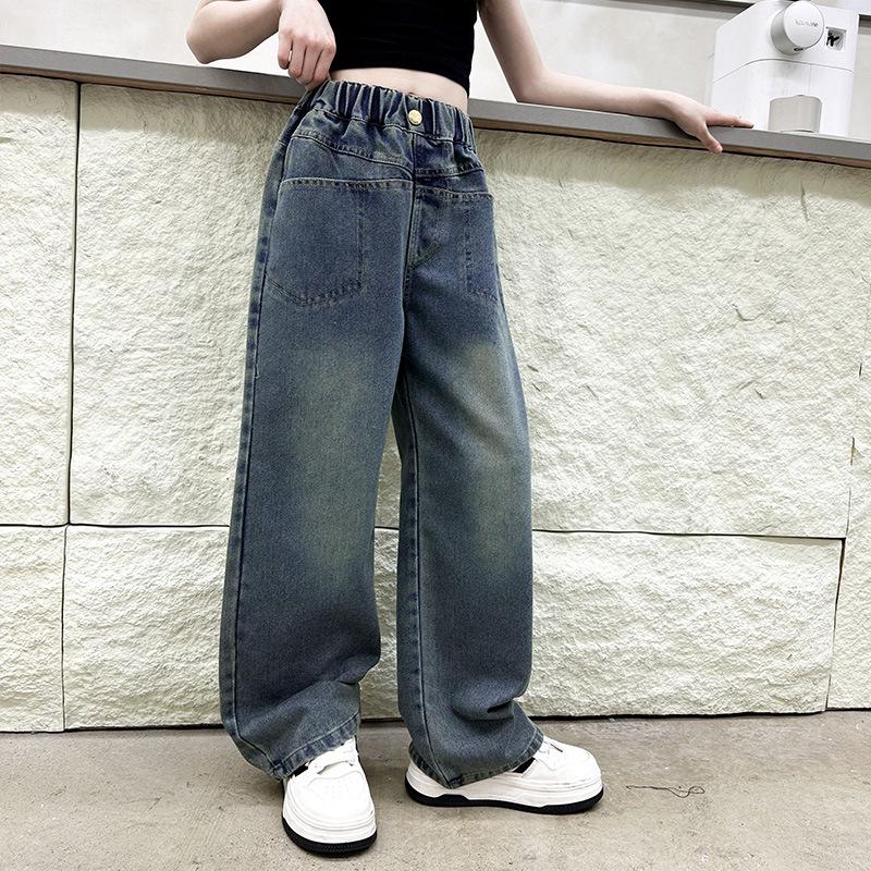 Girls' Autumn 2026 Trendy Wide Leg Street Style Jeans for Kids