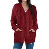 Damenmode Einfarbige Lässige Strickjacke Zopfmuster Knopf Strickjackenpullover