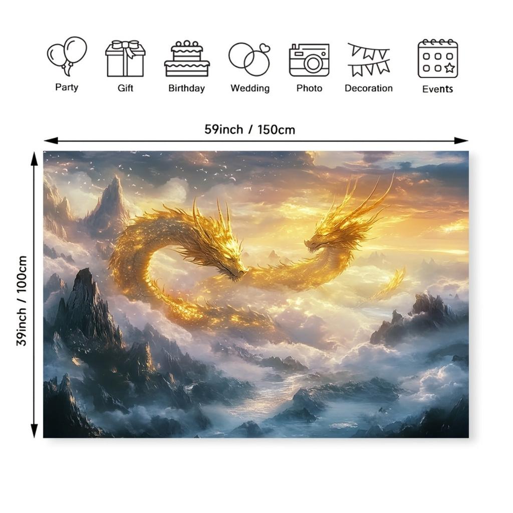 Majestic Golden Dragon Tapestry Wall Art Fantasy Decor Large Mythological Beast Tapestry 180x280cm Bedroom Hallway Print