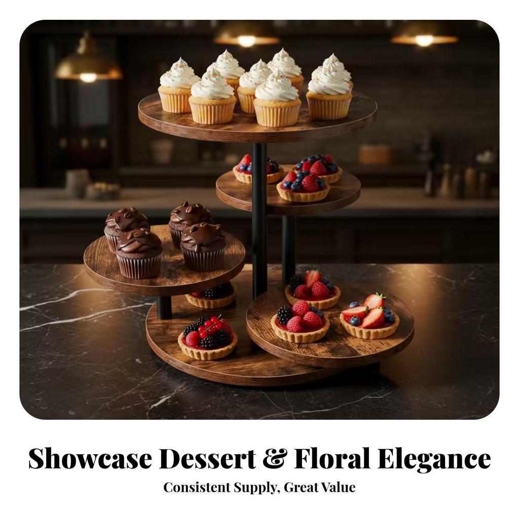 Rotating Display Stand Round Shelves 4tiers Dessert 360Degree Rustic Serving