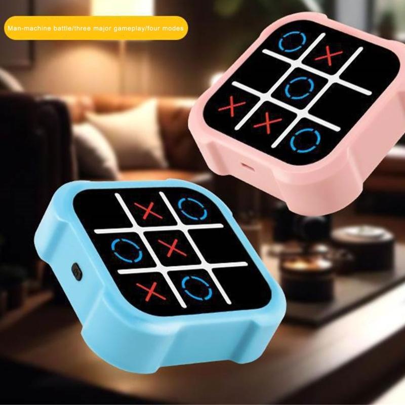 Travel Noughts and Crosses Game Board Game for Kid Adult, 4 In 1 Handheld Puzzle Game Toy Electronic Educational Game
